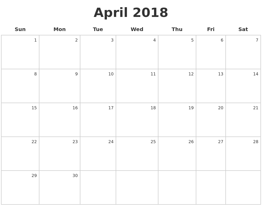 April 2018 Make A Calendar