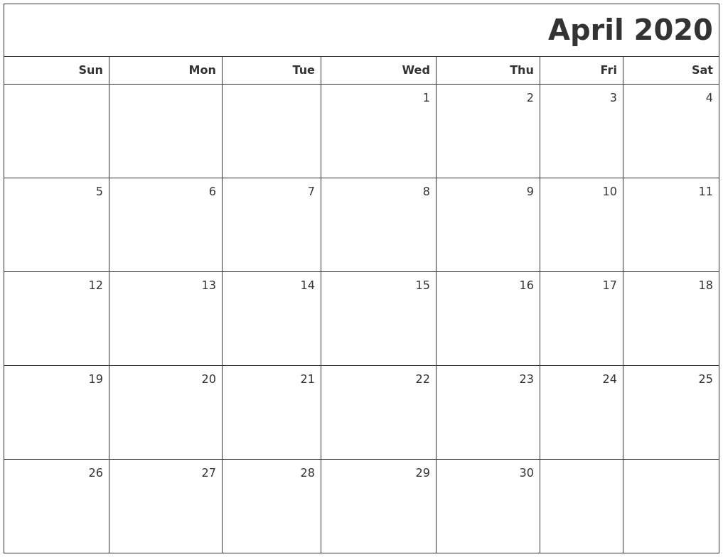 April 2020 Printable Blank Calendar