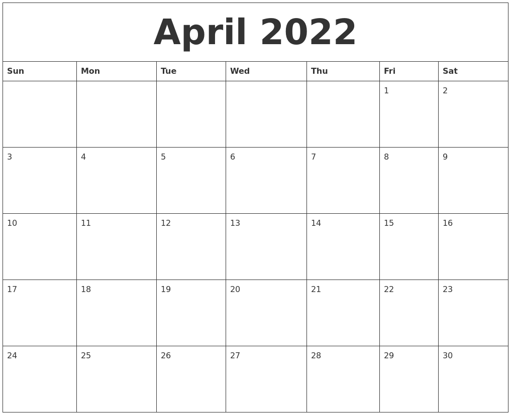 free printable blank calendar 2022