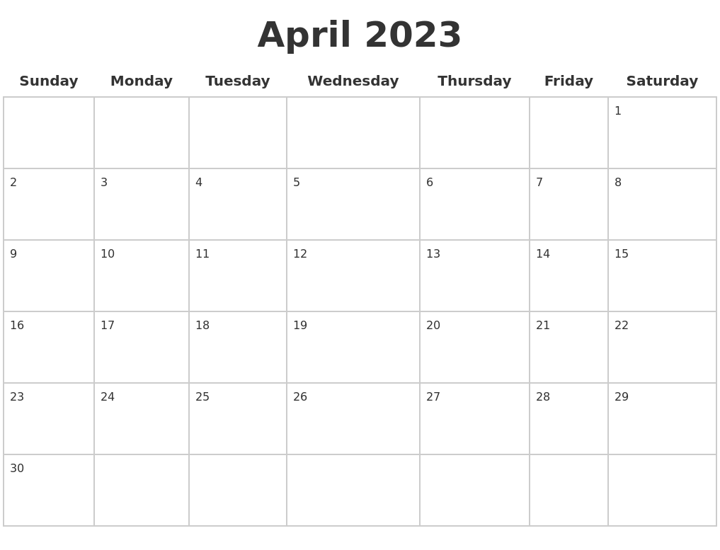 April 2023 Blank Calendar Pages