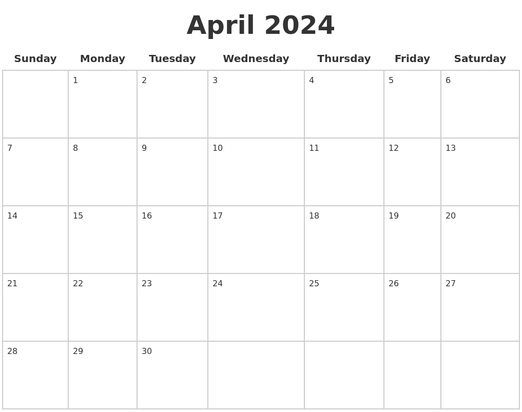 April 2024 Blank Calendar Pages