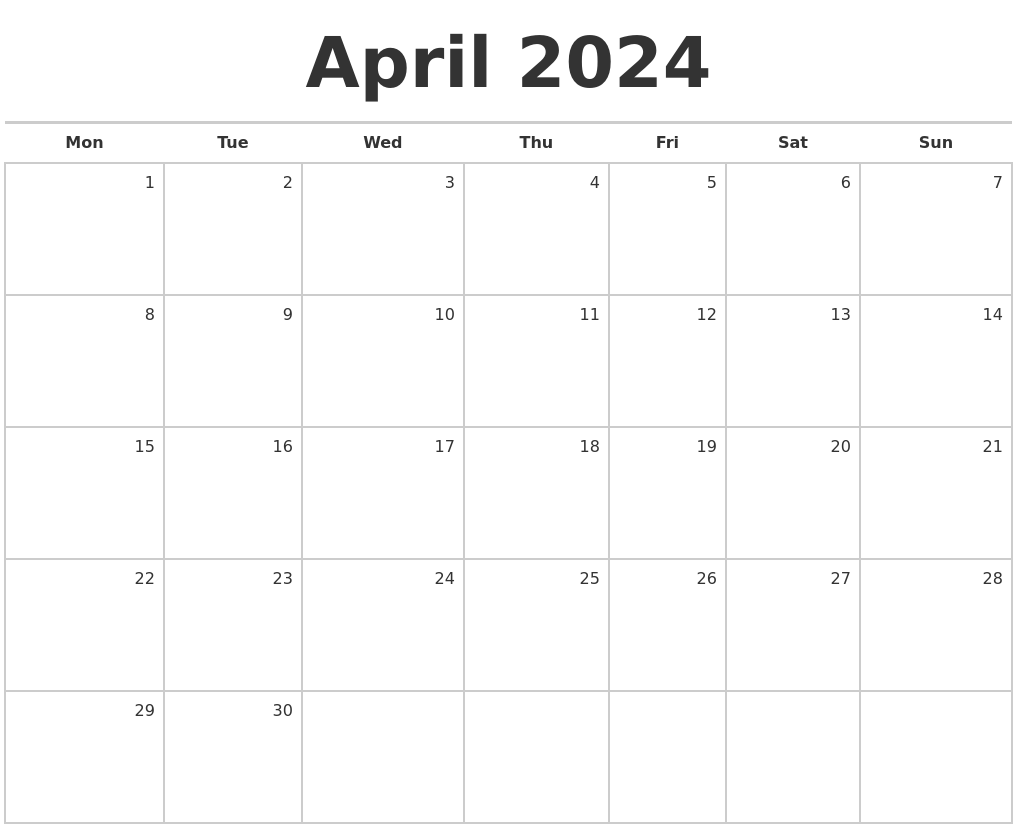2024 April Calendar Printable Free One Sheet Ailee Sherline