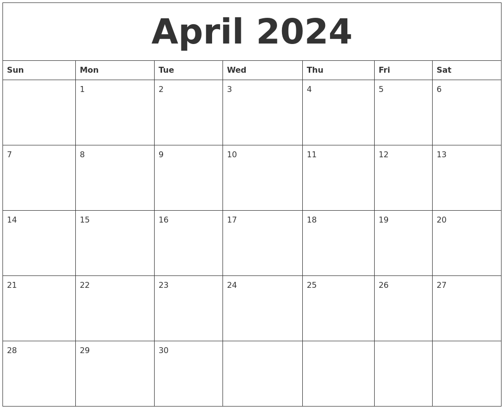 April 2024 Calendar Printable Free