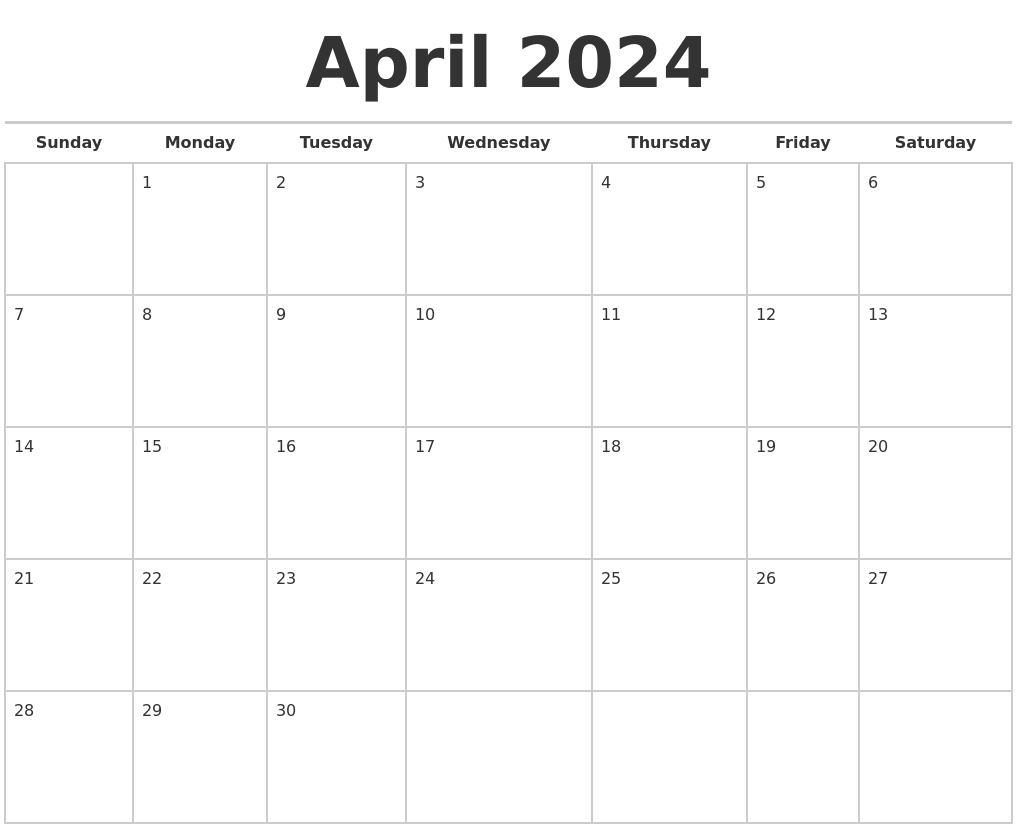 April 2024 Calendars Free