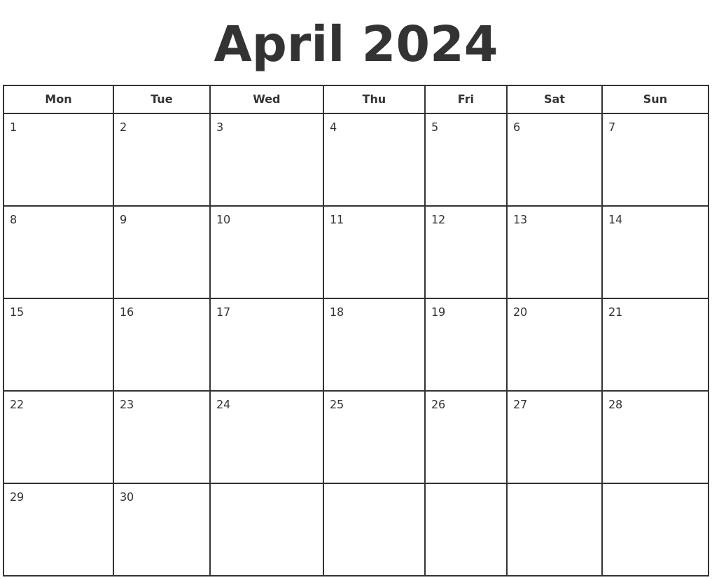 April 2024 Calendar Page Printable Calendar Gael Valaria