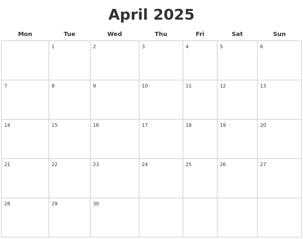  April 2025 Blank Calendar Pages