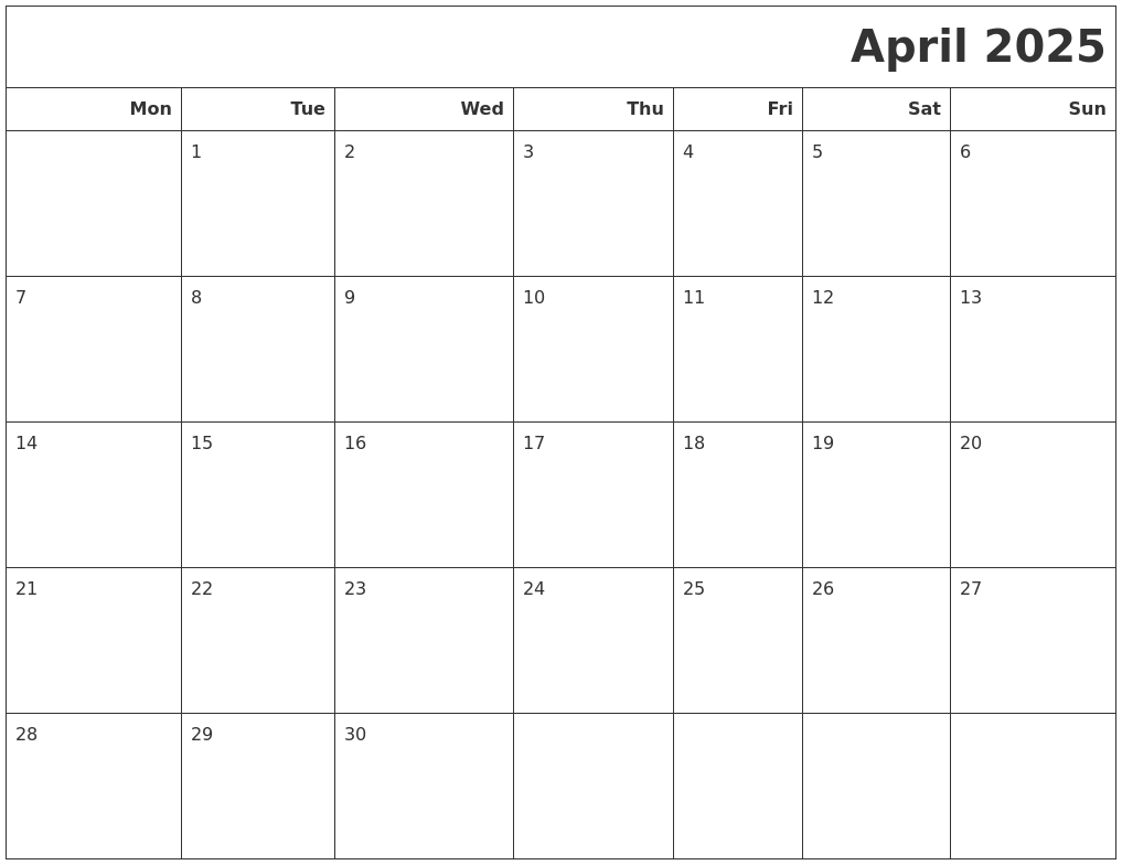 April 2025 Calendars To Print