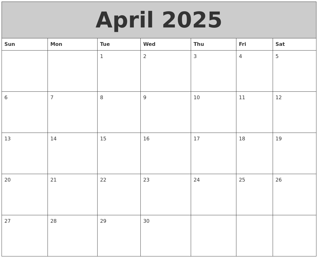 April 2025 My Calendar