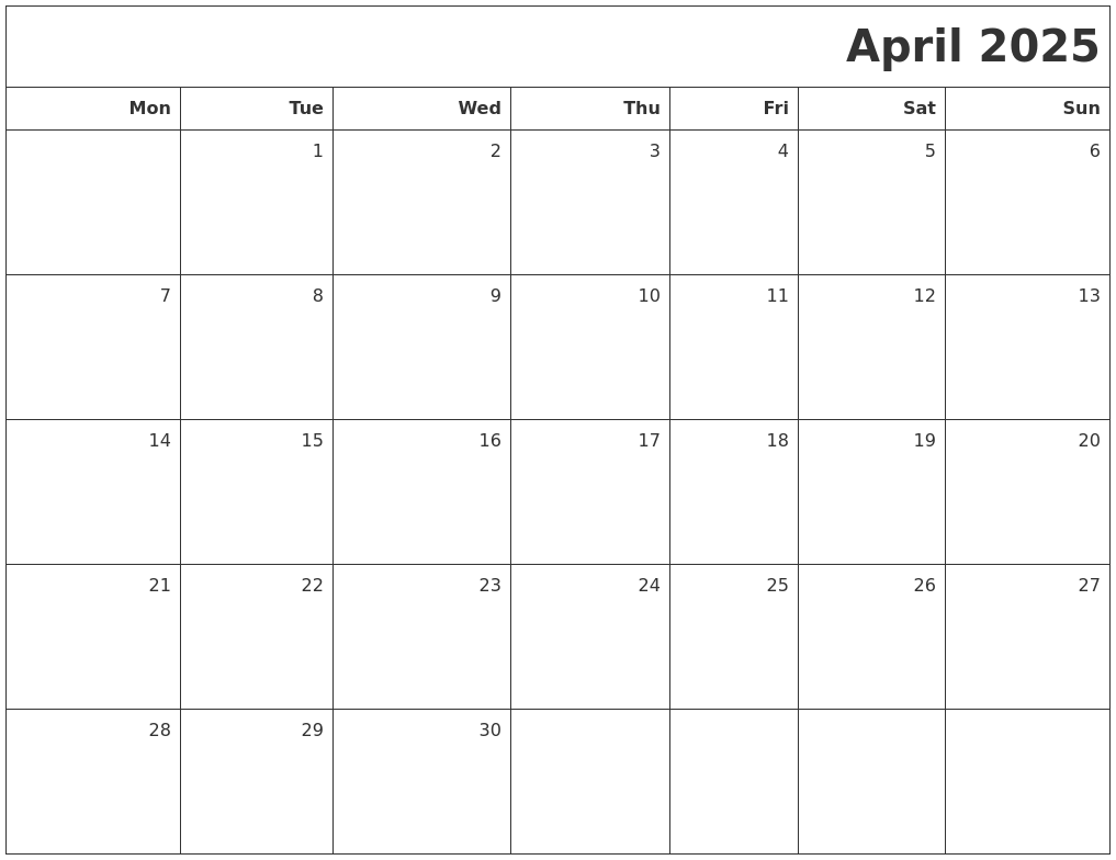 April 2025 Printable Blank Calendar