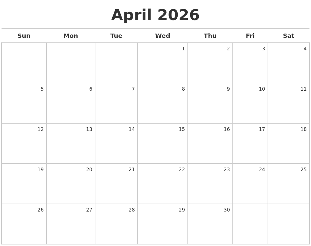 April 2026 Calendar Maker