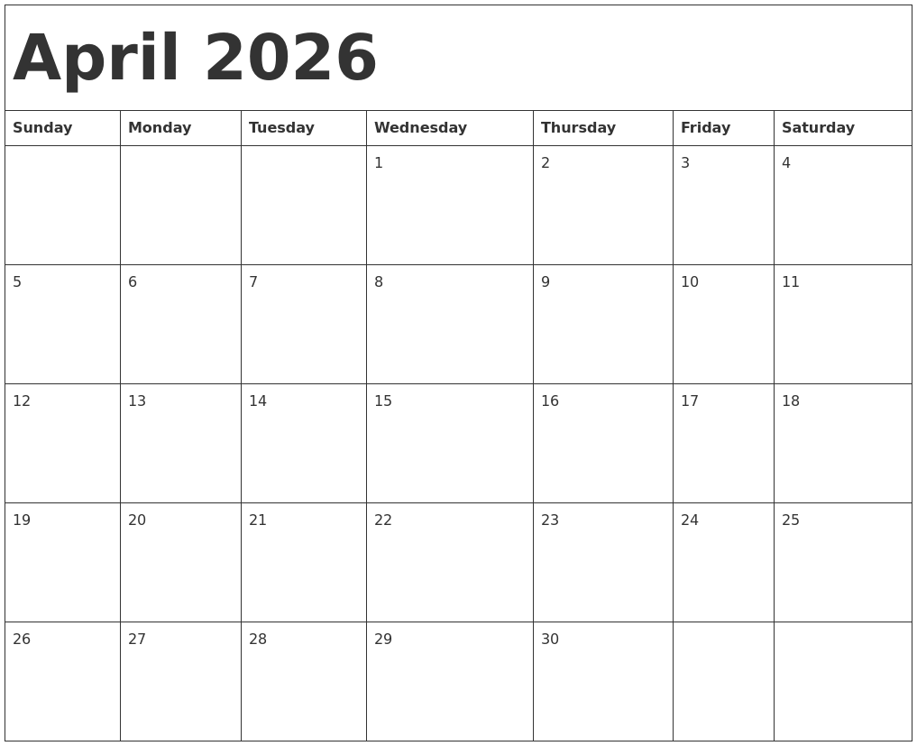 April 2026 Calendar Template