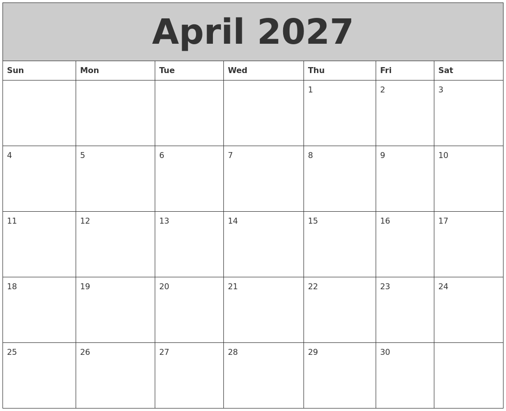 October 2027 Free Calendar