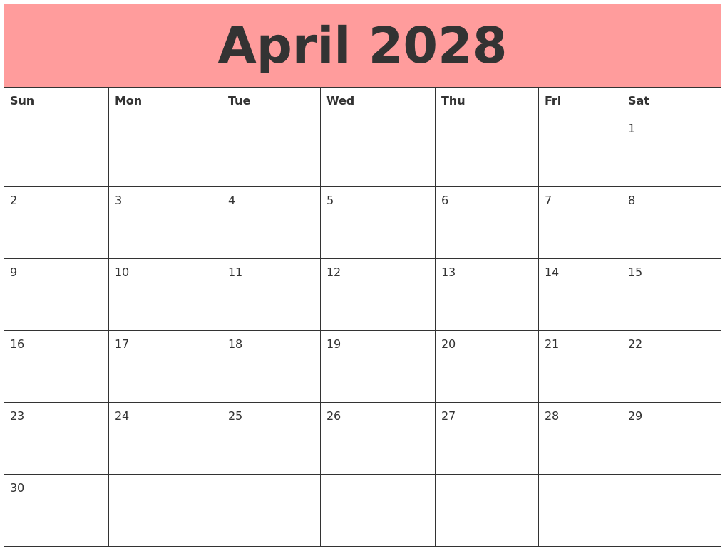 August 2028 Calendar Printable