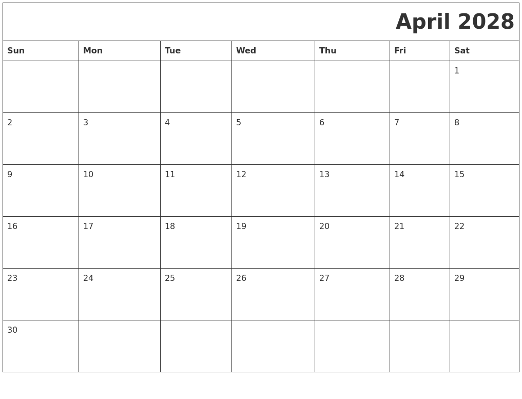 April 2028 Download Calendar
