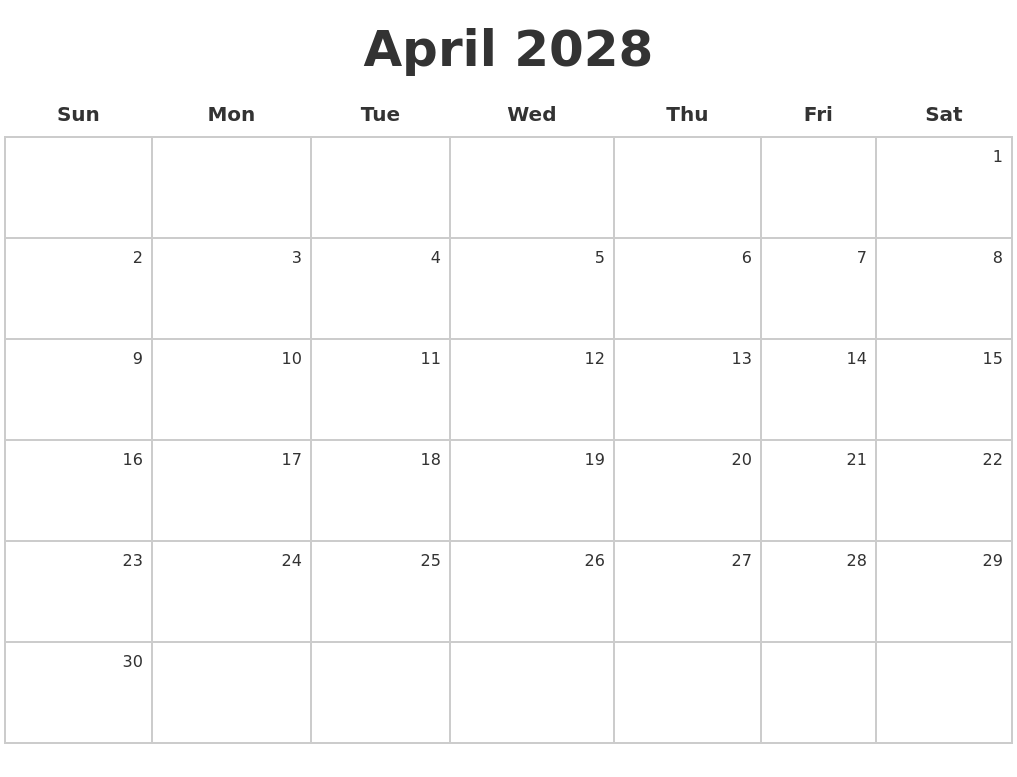 April 2028 Make A Calendar