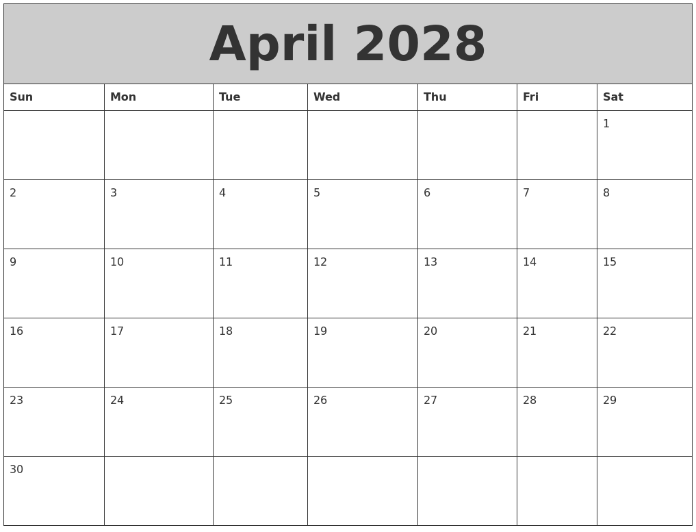 April 2028 My Calendar