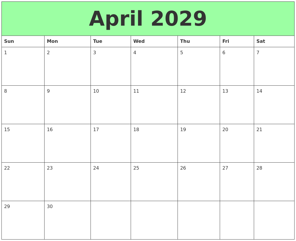 April 2029 Printable Calendars