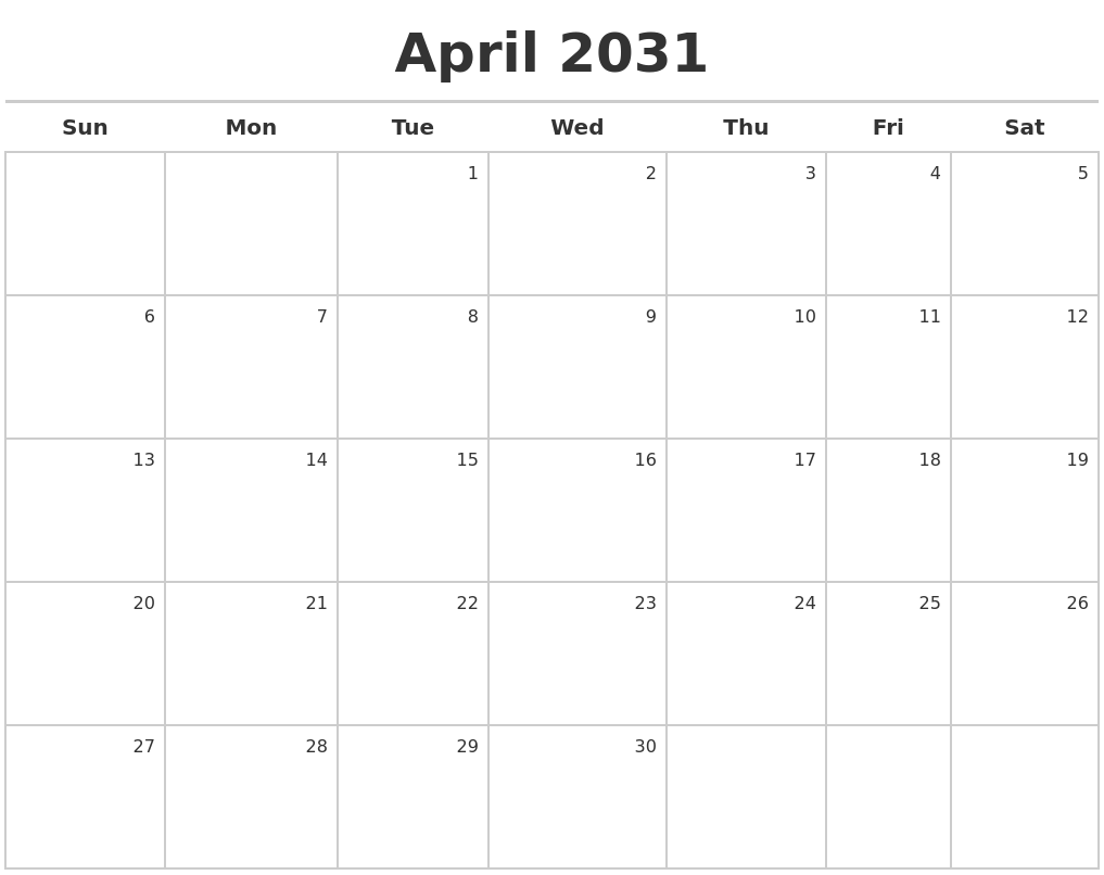 April 2031 Calendar Maker