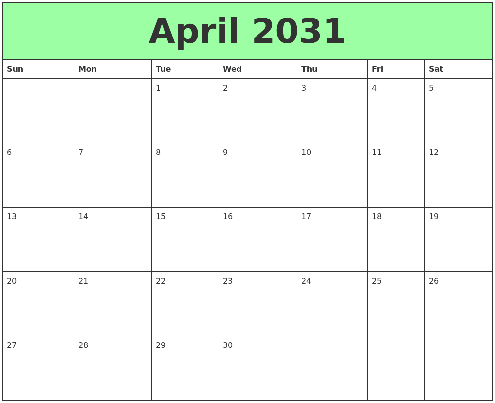 April 2031 Printable Calendars