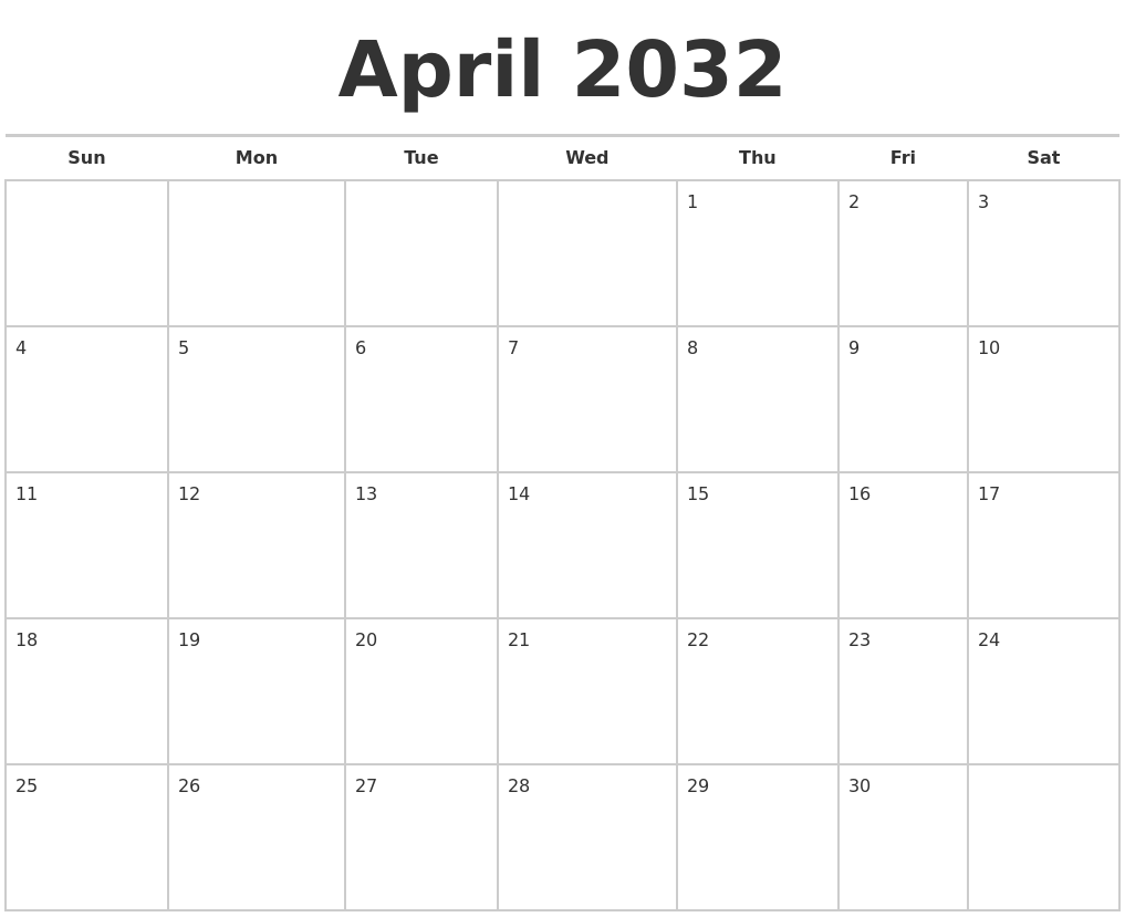 April 2032 Calendars Free