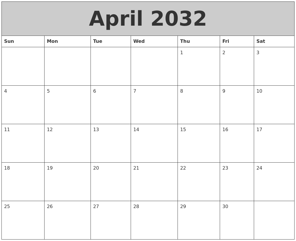 April 2032 My Calendar
