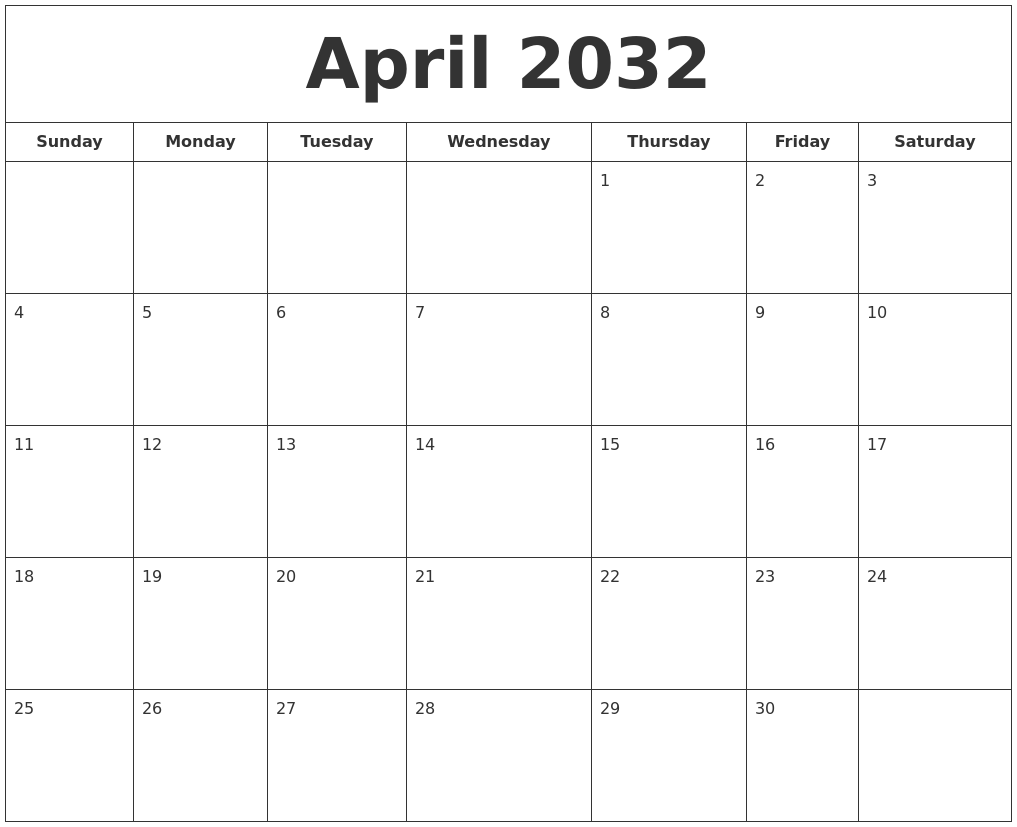 April 2032 Printable Calendar