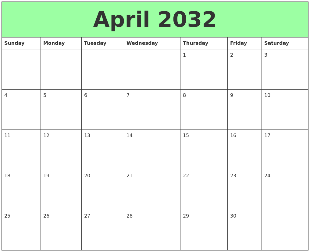 April 2032 Printable Calendars