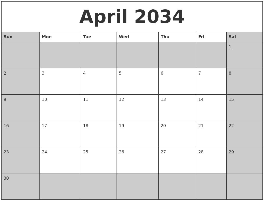 April 2034 Calanders