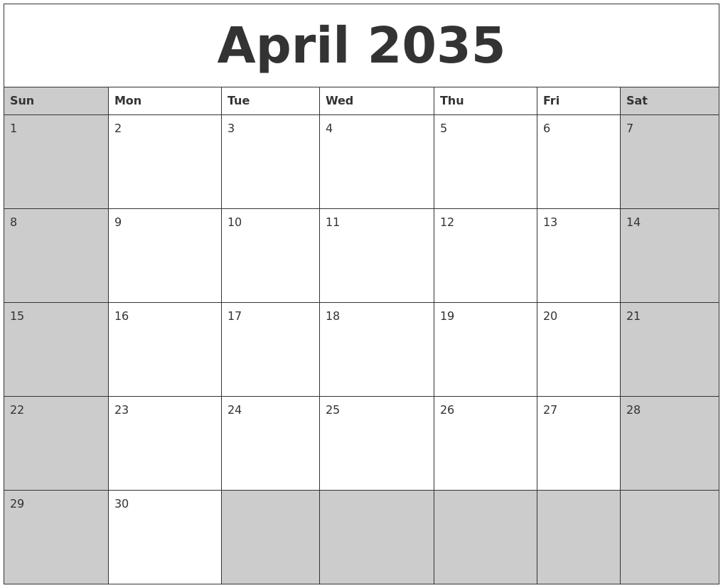 April 2035 Calanders