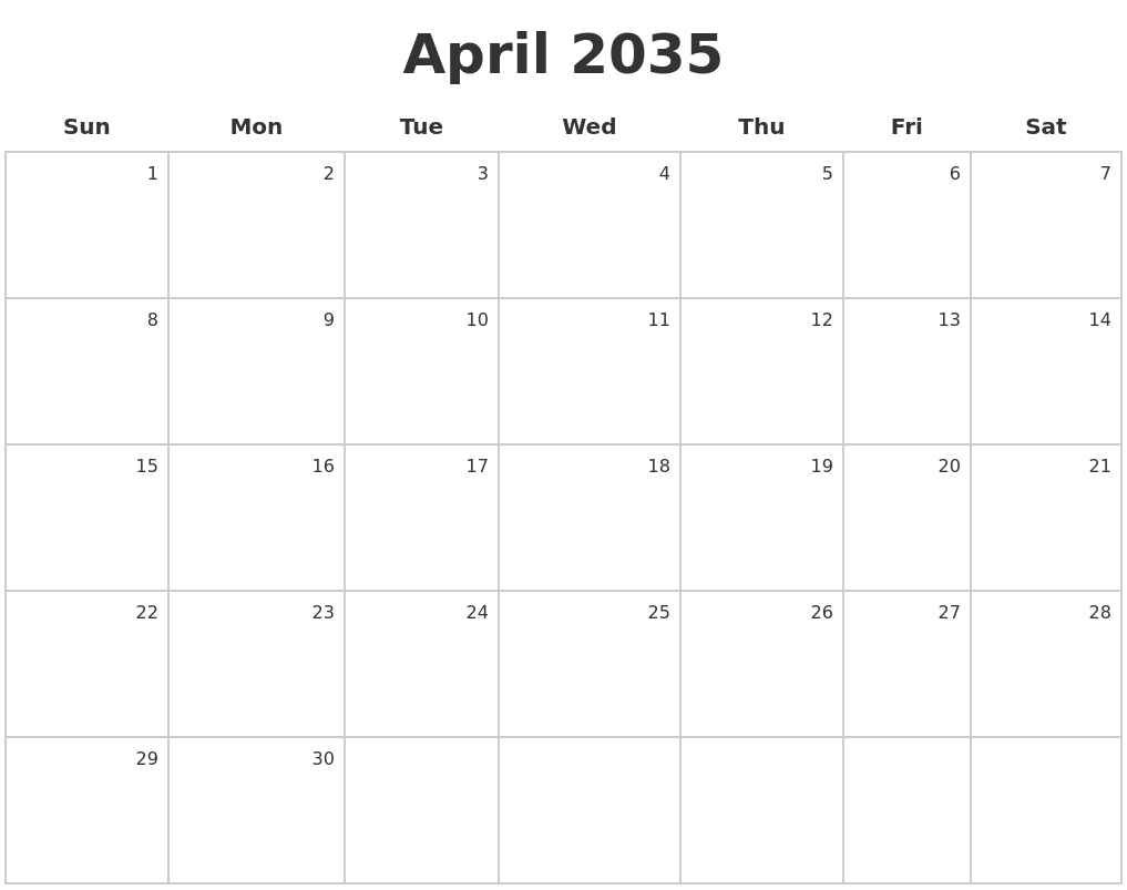 April 2035 Make A Calendar