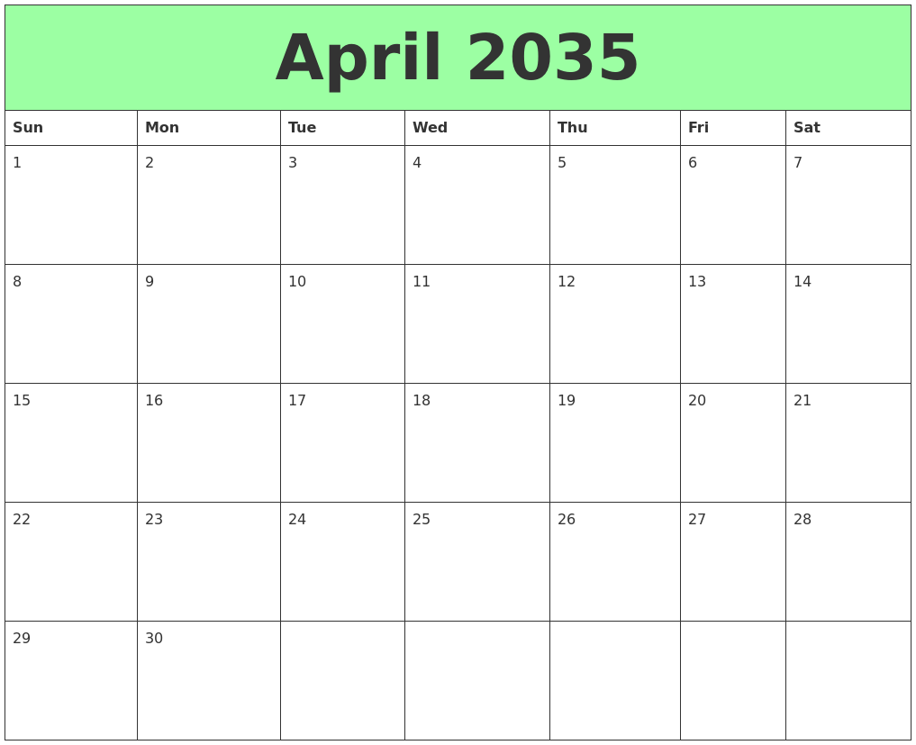 April 2035 Printable Calendars