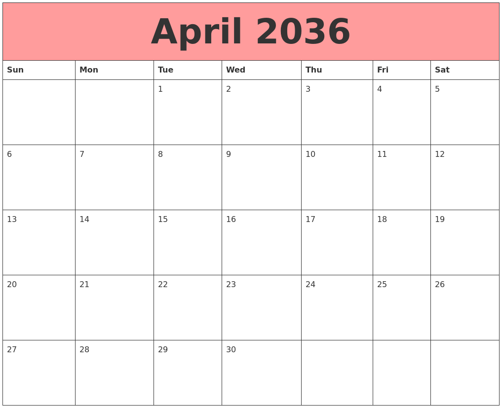 April 2036 Calendars That Work