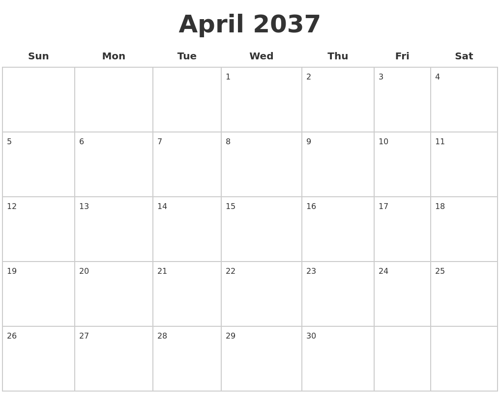 April 2037 Blank Calendar Pages
