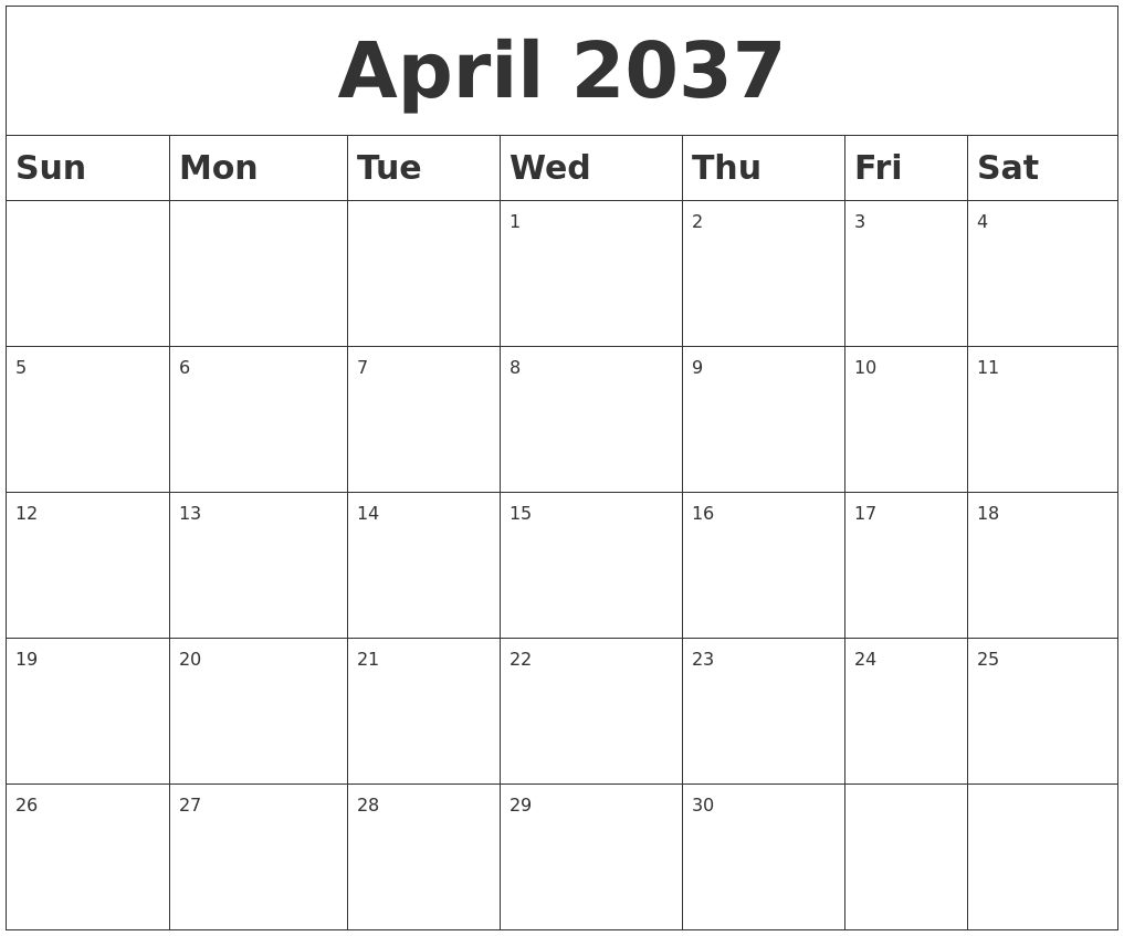 April 2037 Blank Calendar