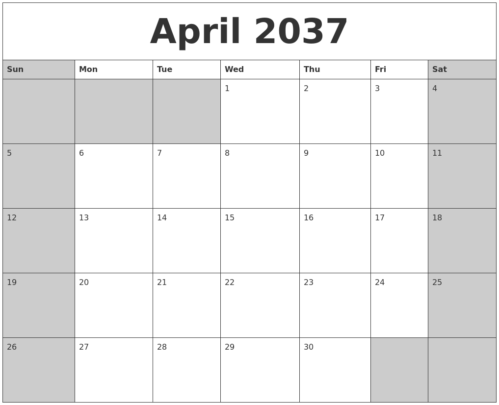 April 2037 Calanders