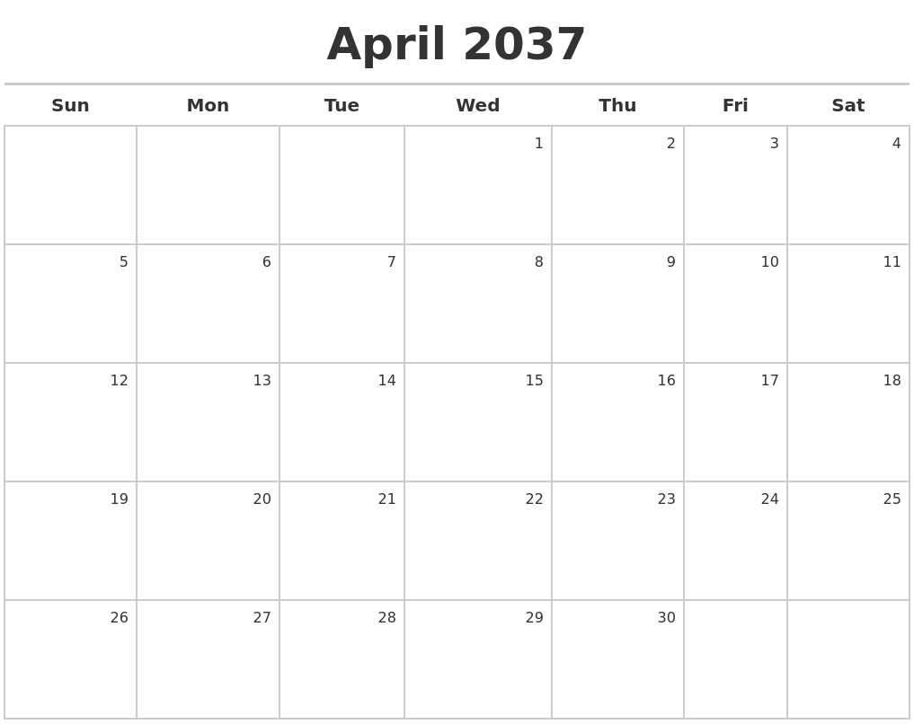 April 2037 Calendar Maker
