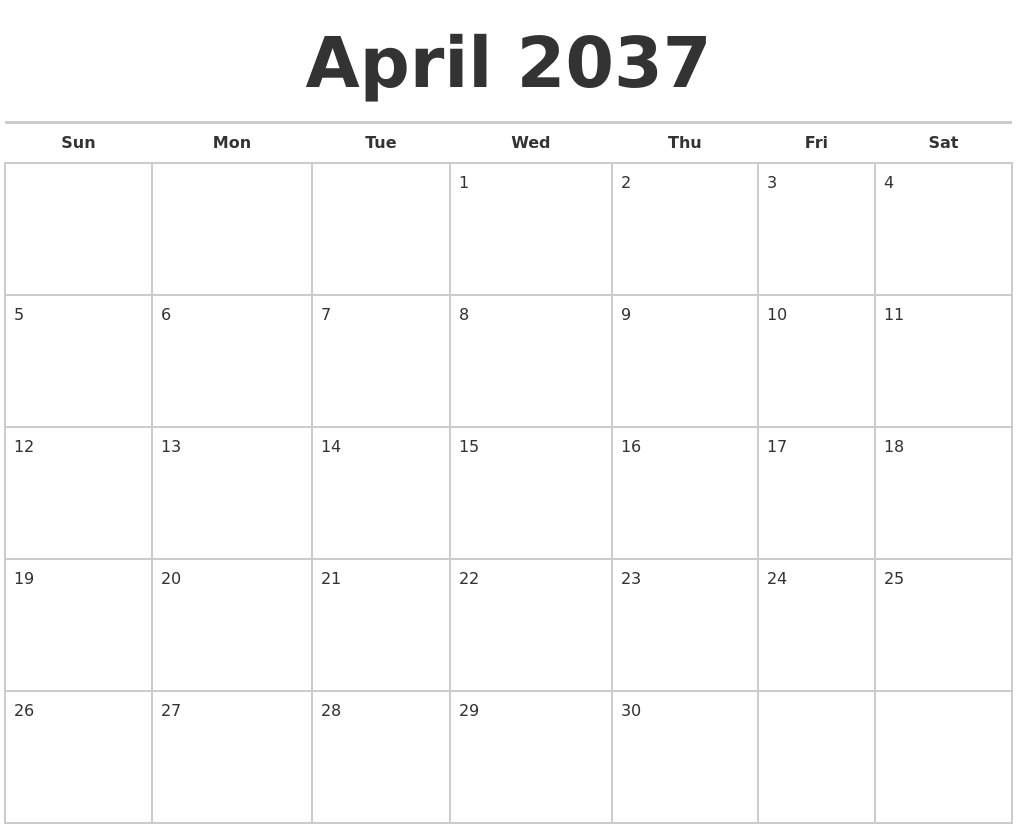 April 2037 Calendars Free