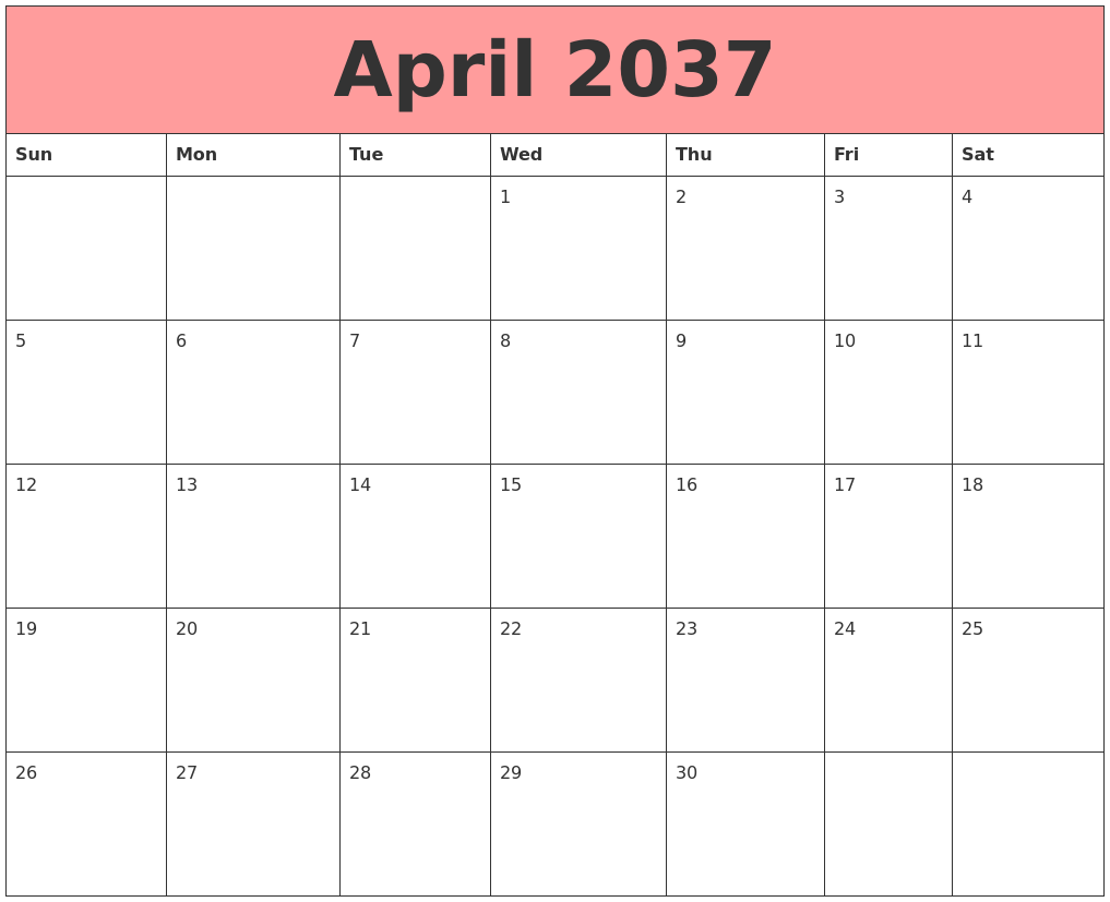 April 2037 Calendars That Work