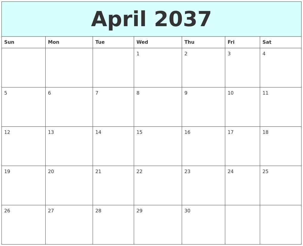 April 2037 Free Calendar