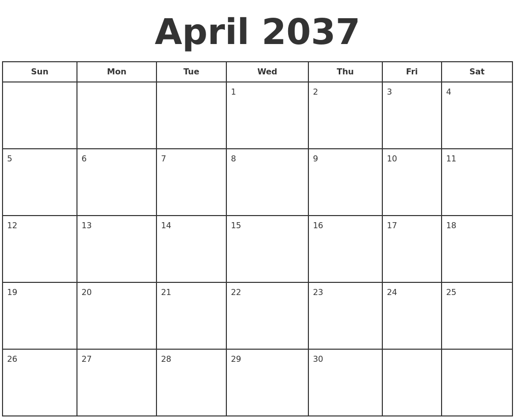 April 2037 Print A Calendar