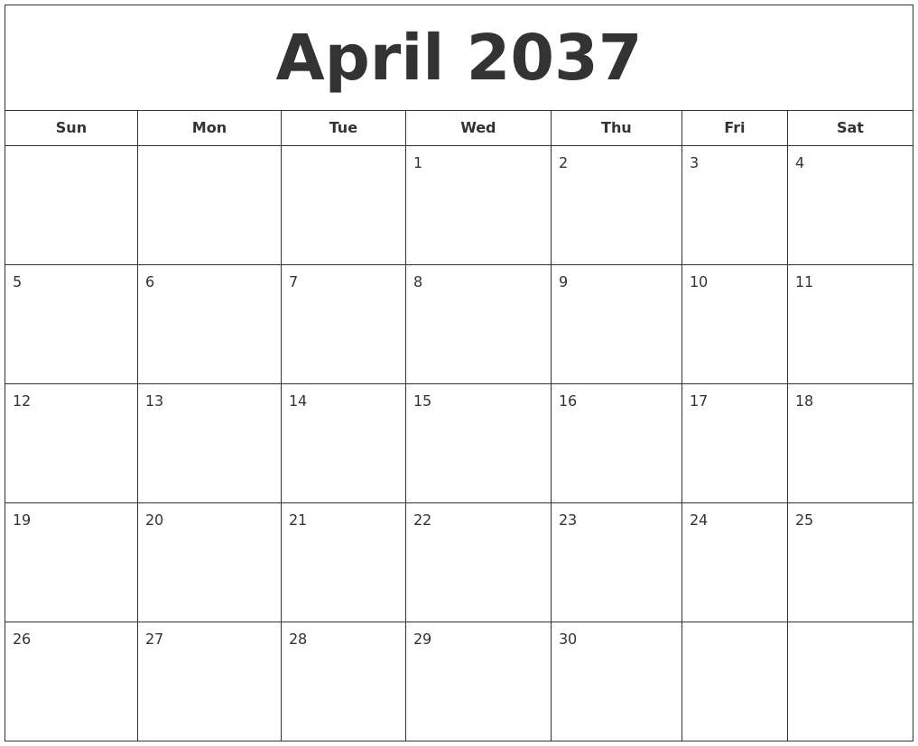 April 2037 Printable Calendar