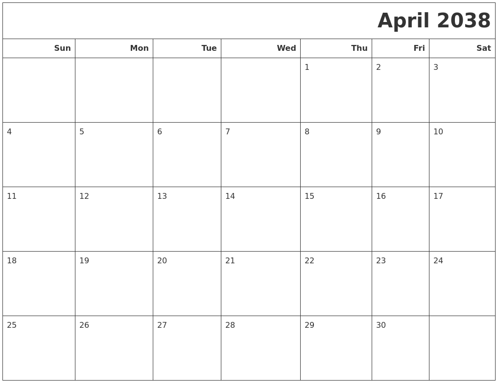 April 2038 Calendars To Print