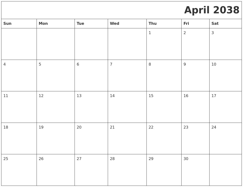 April 2038 Download Calendar