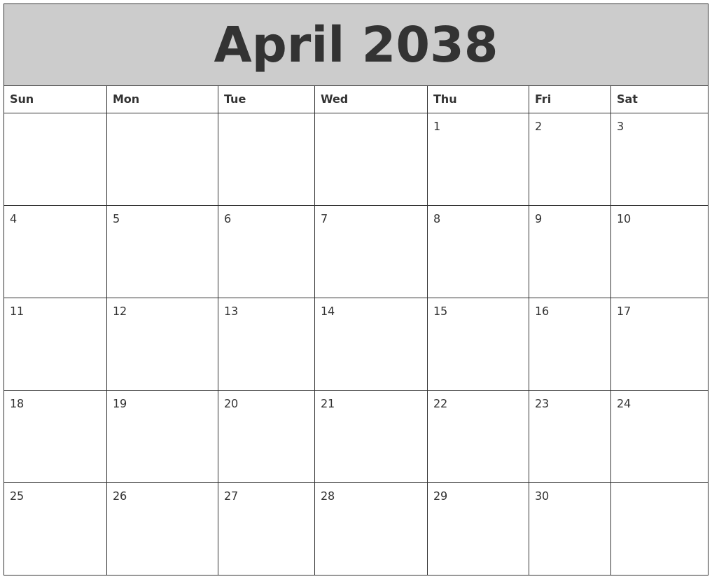 April 2038 My Calendar