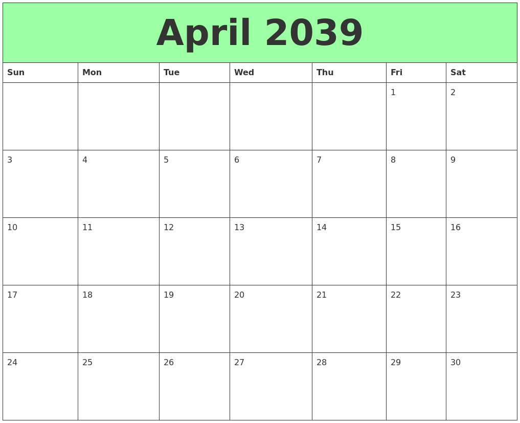 April 2039 Printable Calendars