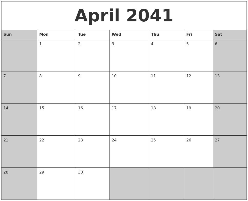 April 2041 Calanders