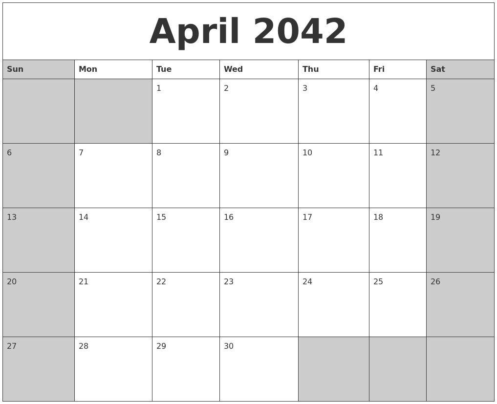 April 2042 Calanders