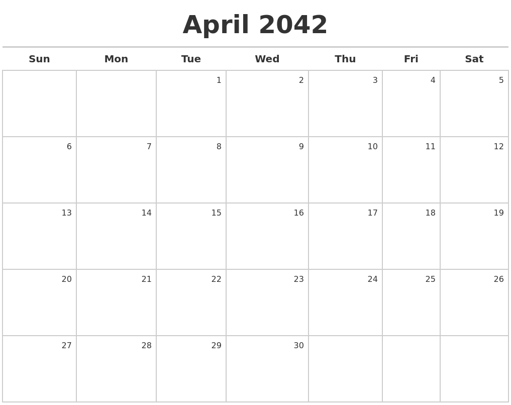 April 2042 Calendar Maker