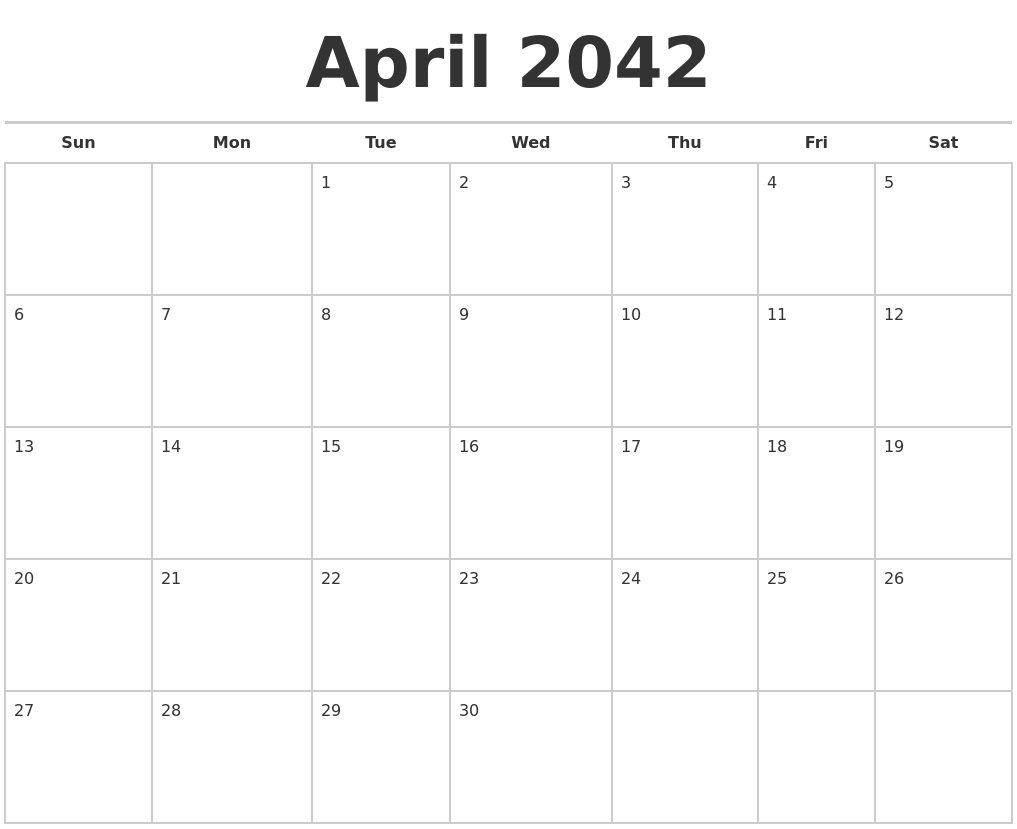April 2042 Calendars Free