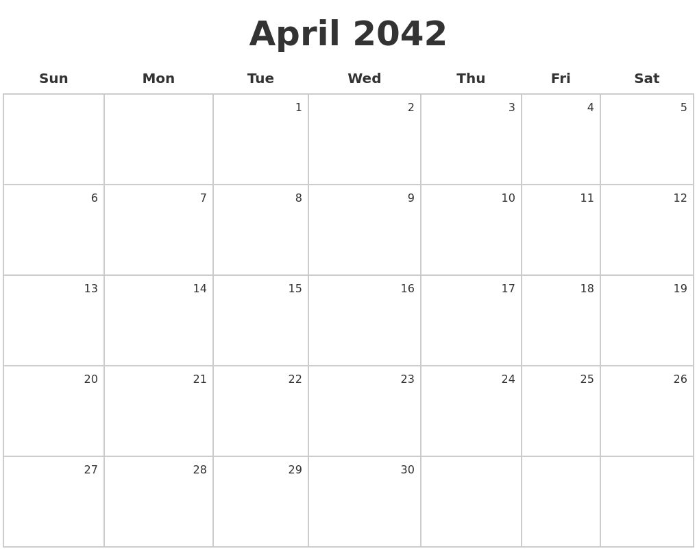 April 2042 Make A Calendar